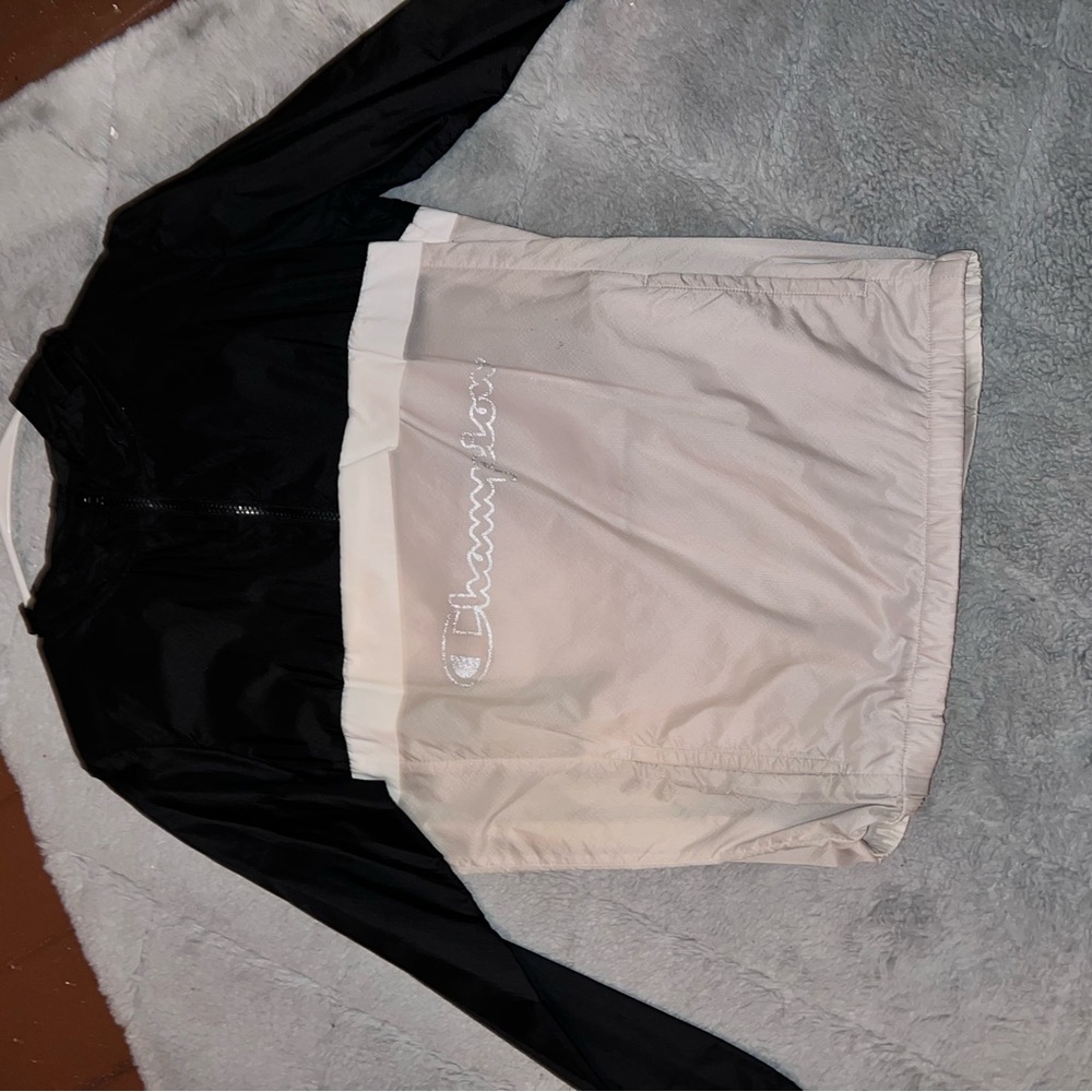 Champion Black and White Bomber Jacket Color-Blocked Design